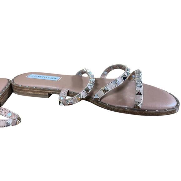 Steve Madden Lodell Studded Slip On Flat Sandals Tan Women's Size 8 - Picture 4 of 11